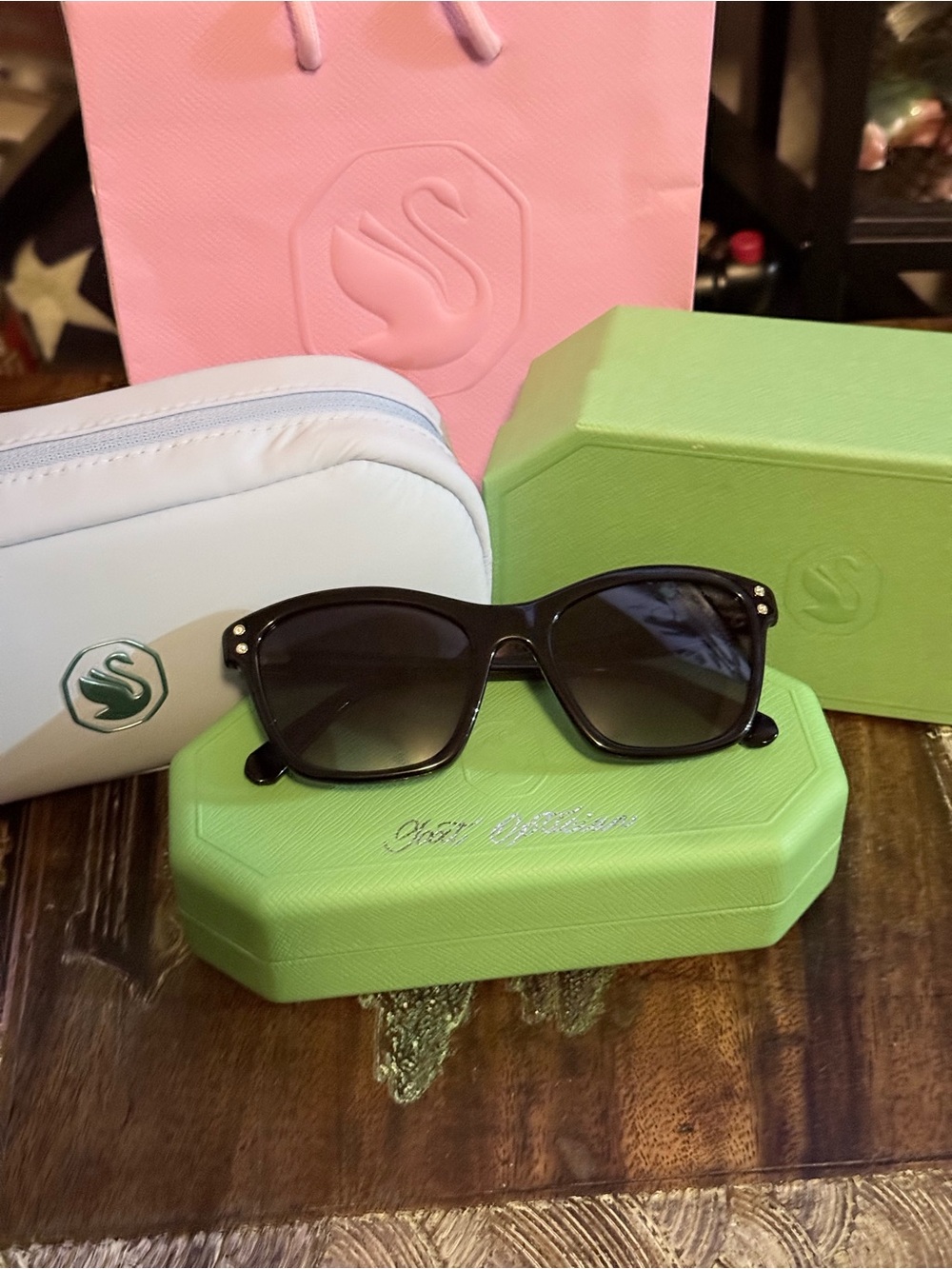 Swarovski Black Cat-Eye Sunglasses with Subtle Stud Detail -